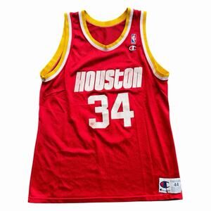 VTG 90’s Hakeem Olajuwon #34 Houston Rockets Champion NBA Jersey Red Sz. 44 Med.